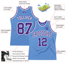 Load image into Gallery viewer, Custom Light Blue Purple-White Authentic Throwback Basketball Jersey