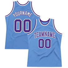 Load image into Gallery viewer, Custom Light Blue Purple-White Authentic Throwback Basketball Jersey