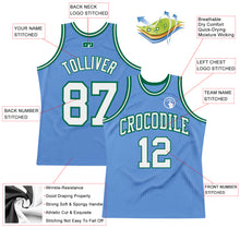 Load image into Gallery viewer, Custom Light Blue White-Kelly Green Authentic Throwback Basketball Jersey