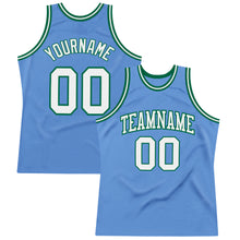 Load image into Gallery viewer, Custom Light Blue White-Kelly Green Authentic Throwback Basketball Jersey