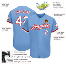 Load image into Gallery viewer, Custom Light Blue White-Red Authentic Baseball Jersey