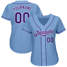 Load image into Gallery viewer, Custom Light Blue Purple-White Authentic Baseball Jersey