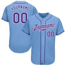 Load image into Gallery viewer, Custom Light Blue Purple-White Authentic Baseball Jersey