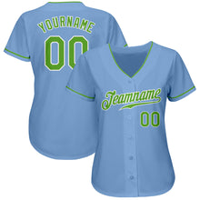 Load image into Gallery viewer, Custom Light Blue Neon Green-White Authentic Baseball Jersey