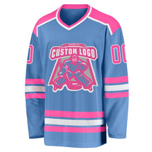 Load image into Gallery viewer, Custom Light Blue Pink-White Hockey Jersey