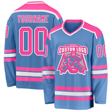 Load image into Gallery viewer, Custom Light Blue Pink-White Hockey Jersey