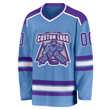 Load image into Gallery viewer, Custom Light Blue Purple-White Hockey Jersey
