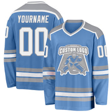 Load image into Gallery viewer, Custom Light Blue White-Gray Hockey Jersey