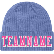 Load image into Gallery viewer, Custom Light Blue Pink-White Stitched Cuffed Knit Hat