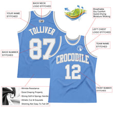 Load image into Gallery viewer, Custom Light Blue White-Gray Authentic Throwback Basketball Jersey