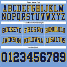 Load image into Gallery viewer, Custom Light Blue Navy-Gold Authentic Throwback Basketball Shorts