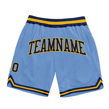 Load image into Gallery viewer, Custom Light Blue Navy-Gold Authentic Throwback Basketball Shorts
