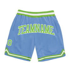 Load image into Gallery viewer, Custom Light Blue Neon Green-White Authentic Throwback Basketball Shorts