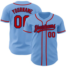 Load image into Gallery viewer, Custom Light Blue Red-Navy Authentic Baseball Jersey