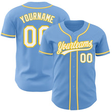 Load image into Gallery viewer, Custom Light Blue White-Gold Authentic Baseball Jersey