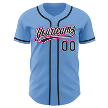 Load image into Gallery viewer, Custom Light Blue Black-Hot Pink Authentic Baseball Jersey