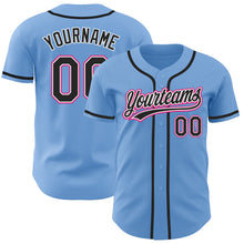 Load image into Gallery viewer, Custom Light Blue Black-Hot Pink Authentic Baseball Jersey