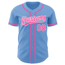 Load image into Gallery viewer, Custom Light Blue Pink-White Authentic Baseball Jersey