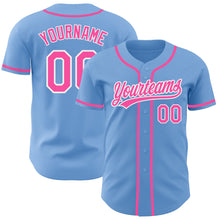 Load image into Gallery viewer, Custom Light Blue Pink-White Authentic Baseball Jersey