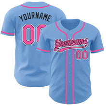 Load image into Gallery viewer, Custom Light Blue Pink-Black Authentic Baseball Jersey