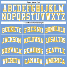 Load image into Gallery viewer, Custom Light Blue White-Gold Authentic Throwback Basketball Jersey