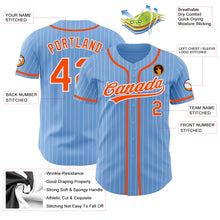 Load image into Gallery viewer, Custom Light Blue White Pinstripe Orange Authentic Baseball Jersey