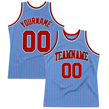 Load image into Gallery viewer, Custom Light Blue Red Pinstripe Red-Black Authentic Basketball Jersey