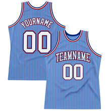 Load image into Gallery viewer, Custom Light Blue Red Pinstripe White-Royal Authentic Basketball Jersey