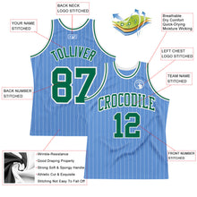 Load image into Gallery viewer, Custom Light Blue White Pinstripe Kelly Green Authentic Basketball Jersey