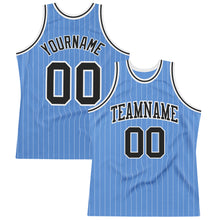 Load image into Gallery viewer, Custom Light Blue White Pinstripe Black Authentic Basketball Jersey