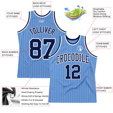 Load image into Gallery viewer, Custom Light Blue White Pinstripe Navy Authentic Basketball Jersey