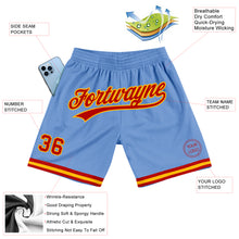 Load image into Gallery viewer, Custom Light Blue Red-Gold Authentic Throwback Basketball Shorts