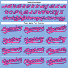 Load image into Gallery viewer, Custom Light Blue Pink Pinstripe Purple Authentic Baseball Jersey