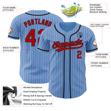 Load image into Gallery viewer, Custom Light Blue Red Pinstripe Black Authentic Baseball Jersey