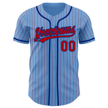 Load image into Gallery viewer, Custom Light Blue Red Pinstripe Royal Authentic Baseball Jersey