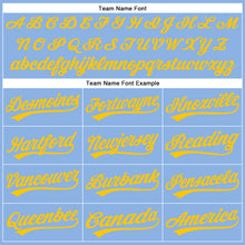Load image into Gallery viewer, Custom Light Blue Yellow Pinstripe Yellow Authentic Baseball Jersey