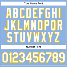 Load image into Gallery viewer, Custom Light Blue White Pinstripe Yellow Authentic Baseball Jersey