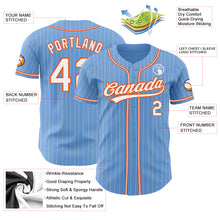 Load image into Gallery viewer, Custom Light Blue White Pinstripe Orange Authentic Baseball Jersey
