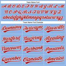 Load image into Gallery viewer, Custom Light Blue White Pinstripe Red Authentic Baseball Jersey