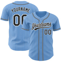 Load image into Gallery viewer, Custom Light Blue White Pinstripe Black Authentic Baseball Jersey