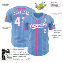 Load image into Gallery viewer, Custom Light Blue White Pinstripe Pink Authentic Baseball Jersey