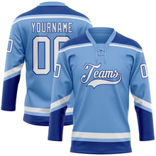 Load image into Gallery viewer, Custom Light Blue White-Royal Hockey Lace Neck Jersey