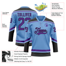 Load image into Gallery viewer, Custom Light Blue Purple-Black Hockey Lace Neck Jersey