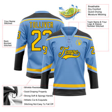 Load image into Gallery viewer, Custom Light Blue Yellow-Black Hockey Lace Neck Jersey