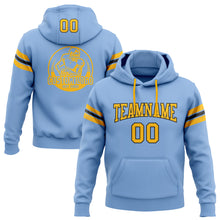 Load image into Gallery viewer, Custom Stitched Light Blue Gold-Black Football Pullover Sweatshirt Hoodie