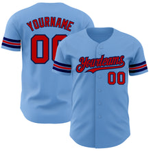 Load image into Gallery viewer, Custom Light Blue Red-Navy Authentic Baseball Jersey