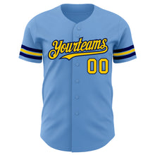 Load image into Gallery viewer, Custom Light Blue Yellow-Navy Authentic Baseball Jersey