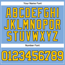 Load image into Gallery viewer, Custom Light Blue Yellow-Navy Authentic Baseball Jersey