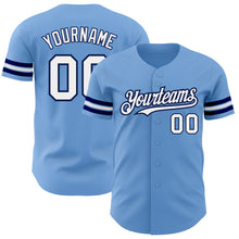 Load image into Gallery viewer, Custom Light Blue White-Navy Authentic Baseball Jersey