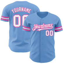 Load image into Gallery viewer, Custom Light Blue White-Pink Authentic Baseball Jersey